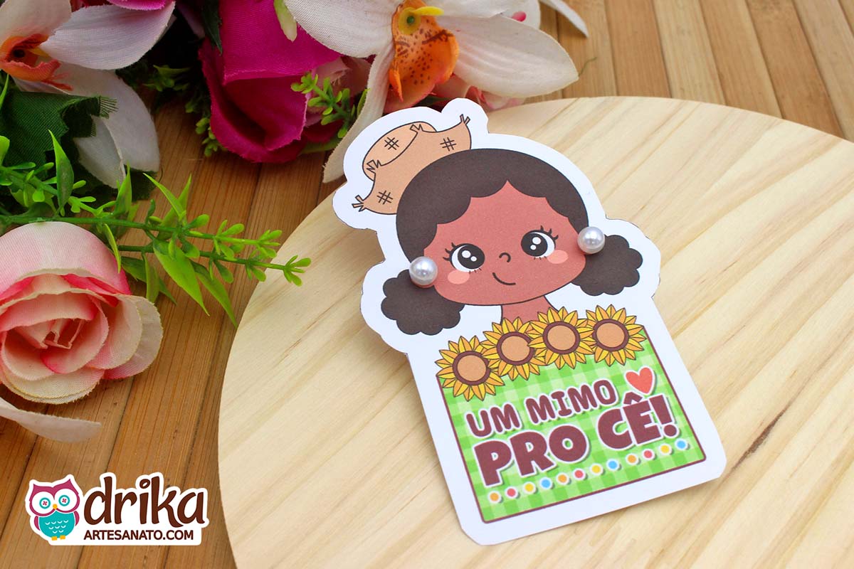 Lembrancinha de Festa Junina: Cartão Pérola Menina Caipira